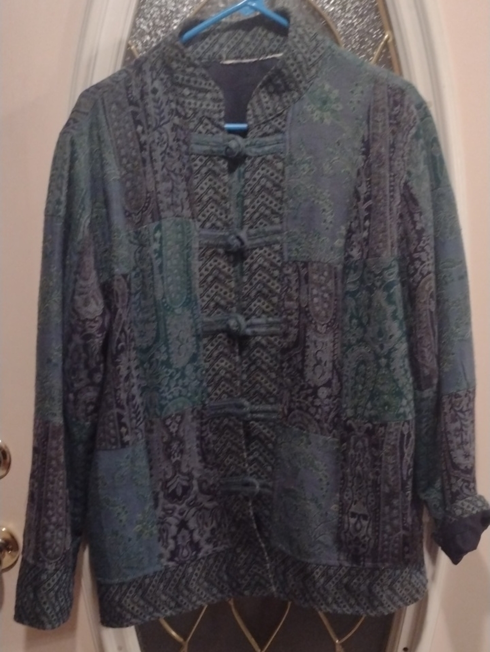 Vintage Green Patterned Toggle Utility Jacket
